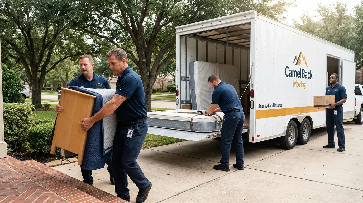 Crew loading residential truck for cross-state move from Deerfield, IL